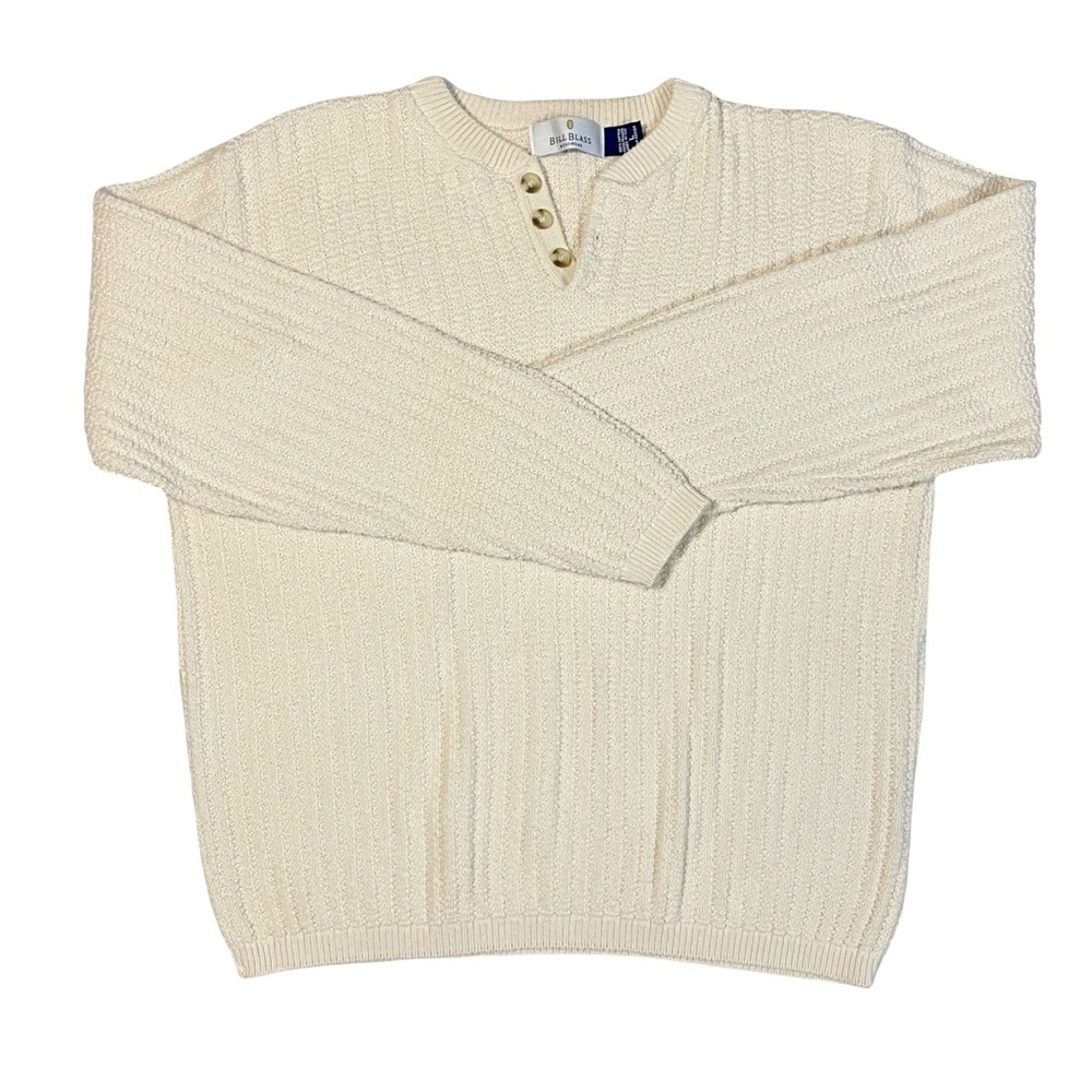 Vintage Bill Blass Men’s Large Cream Knit Henley Sweater